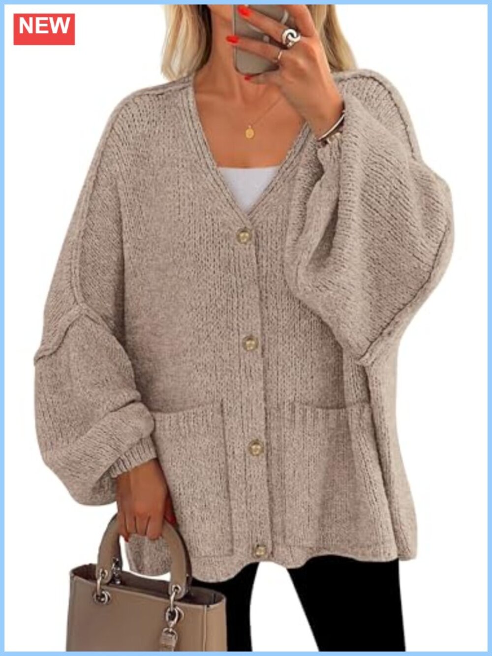 PRETTYGARDEN Oversized Chunky Cardigan Sweaters for Women V-Neck Long Sleeve